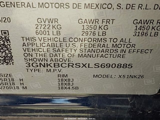 3GNKBCRSXLS690885 Chevrolet Blazer Fwd 2lt