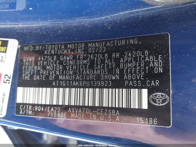 4T1G11AK6PU139923 Toyota CAMRY SE