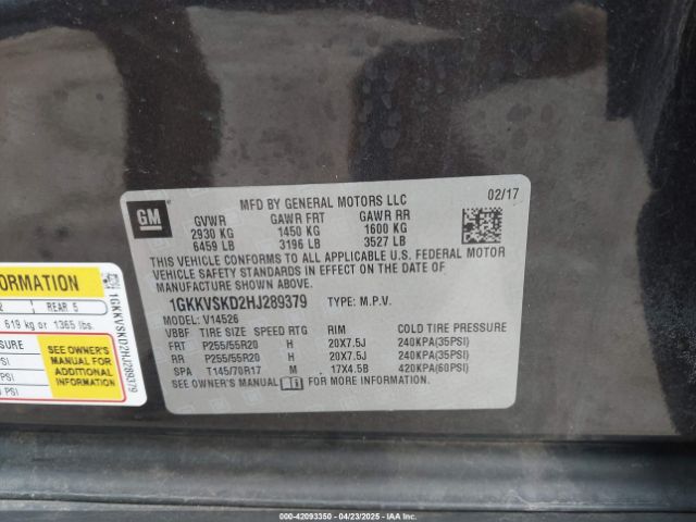 1GKKVSKD2HJ289379 GMC Acadia Limited