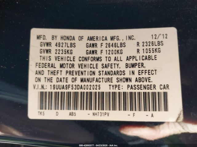 2013 ACURA TL 19UUA9F53DA002025 Photo 8