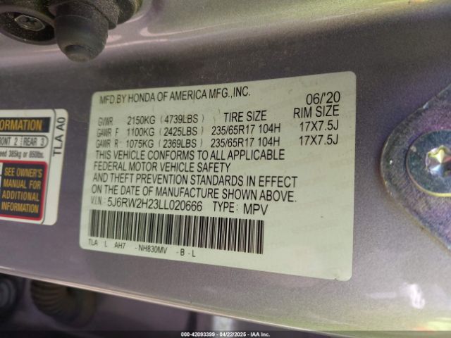 5J6RW2H23LL020666 Honda Cr-v Awd Lx
