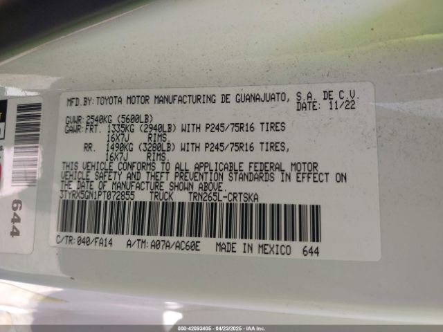 3TYRX5GN1PT072855 Toyota Tacoma Sr
