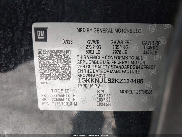 1GKKNULS2KZ114485 GMC Acadia Slt-1