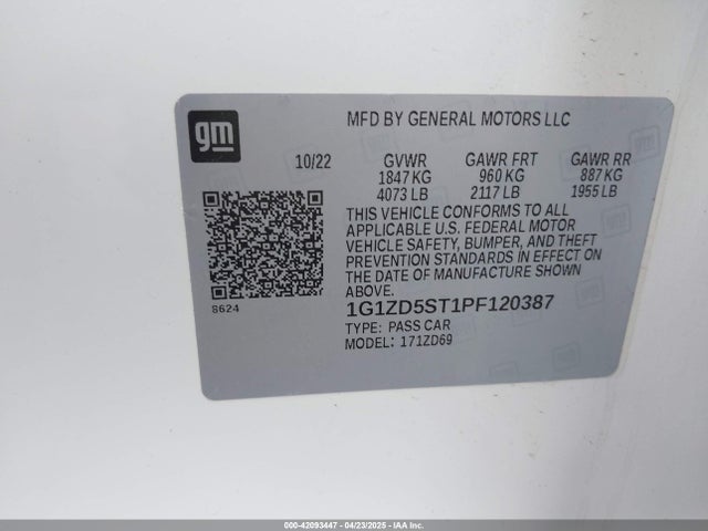 1G1ZD5ST1PF120387 Chevrolet lfv