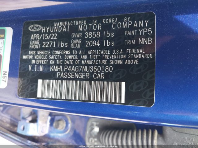 KMHLP4AG7NU360180 Hyundai Elantra Limited