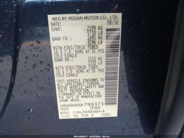 1N6AD0ER6GN799373 Nissan Frontier Sv