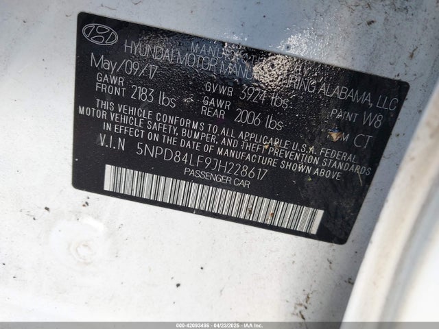 5NPD84LF9JH228617 Hyundai ELANTRA SEL