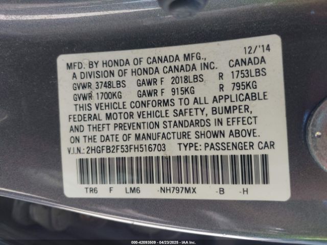 2HGFB2F53FH516703 Honda Civic Lx