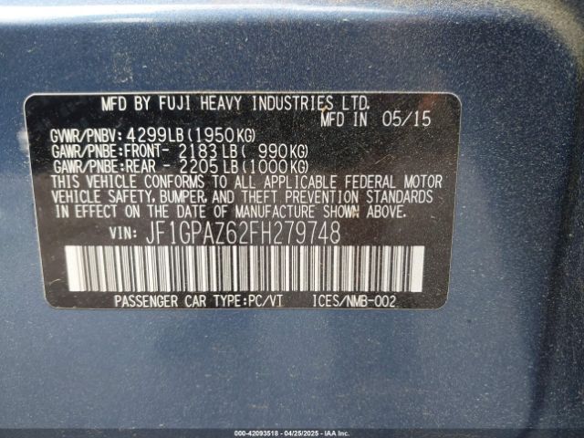 JF1GPAZ62FH279748 Subaru Impreza 2.0i Sport Limited