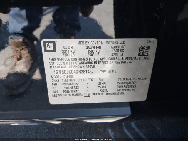1GNSCJKC4GR381457 Chevrolet Suburban Ltz