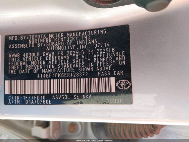 4T4BF1FK6ER428372 Toyota CAMRY LE