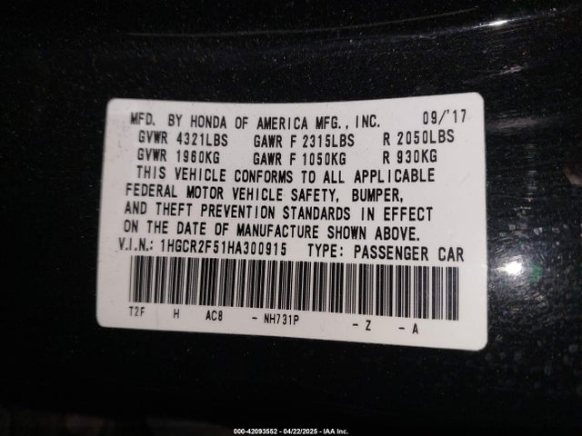 1HGCR2F51HA300915 Honda Accord Sport