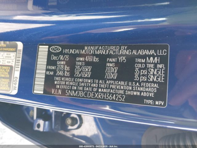 5NMJBCDEXRH364252 Hyundai TUCSON SEL