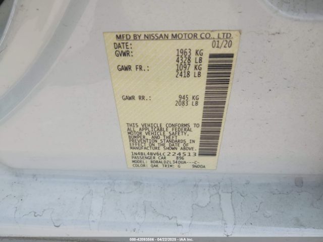 1N4BL4BV6LC224513 Nissan Altima S Fwd