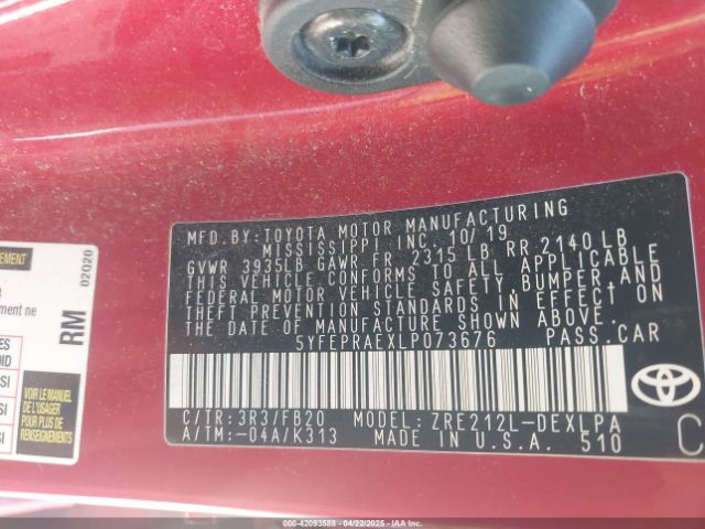 5YFEPRAEXLP073676 Toyota COROLLA LE