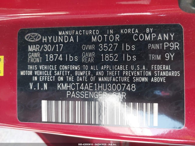 KMHCT4AE1HU300748 Hyundai 2017