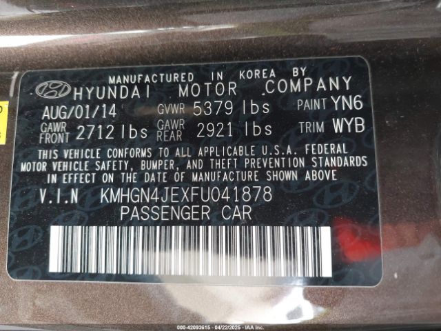 KMHGN4JEXFU041878 Hyundai Genesis 3.8