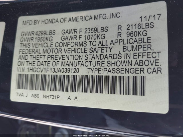 1HGCV1F13JA039120 Honda ACCORD LX