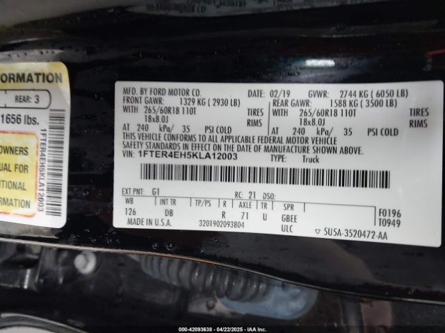 1FTER4EH5KLA12003 Ford Ranger Lariat