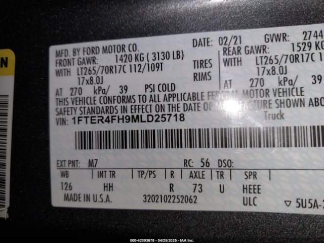 1FTER4FH9MLD25718 Ford Ranger Lariat