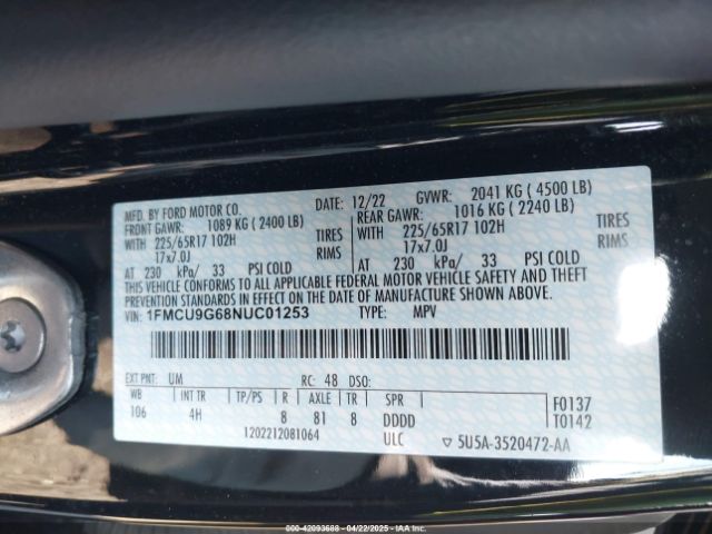 2022 FORD ESCAPE 1FMCU9G68NUC01253 Photo 8