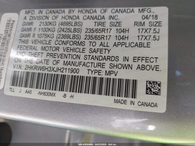 2HKRW6H3XJH211900 Honda CR-V LX