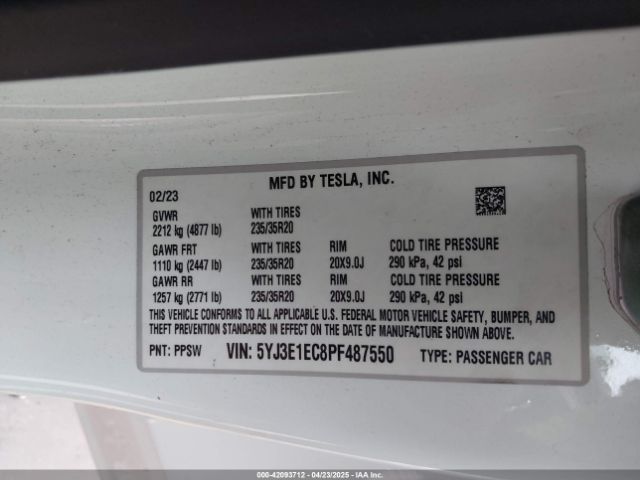 5YJ3E1EC8PF487550 Tesla Model 3 Performance Dual Motor All-wheel Drive