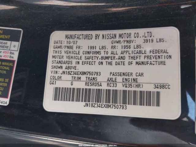 2008 NISSAN 350Z JN1BZ34EX8M750793 Photo 8