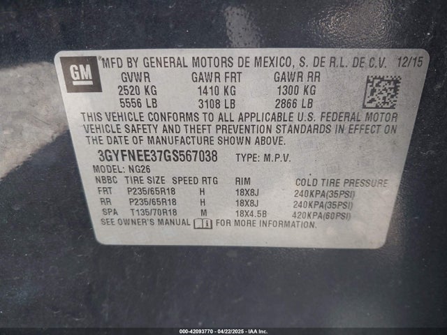 3GYFNEE37GS567038 Cadillac lfx - sidi, vvt, e85 max, aluminum