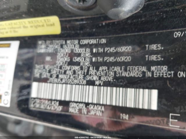 JTEBU5JR1G5289308 Toyota 4runner Limited