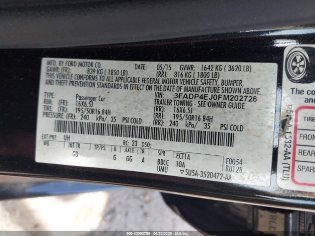 3FADP4EJ0FM202726 Ford FIESTA SE