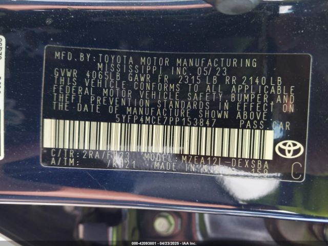 5YFP4MCE7PP153847 Toyota COROLLA SE