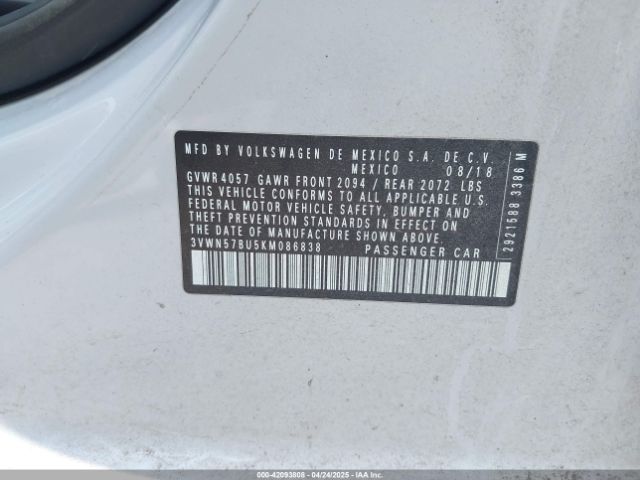 3VWN57BU5KM086838 Volkswagen Jetta 1.4t S