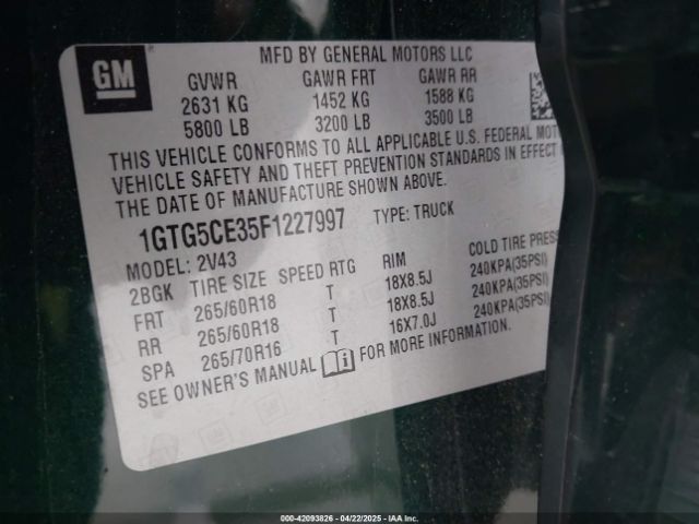 1GTG5CE35F1227997 GMC CANYON SLT