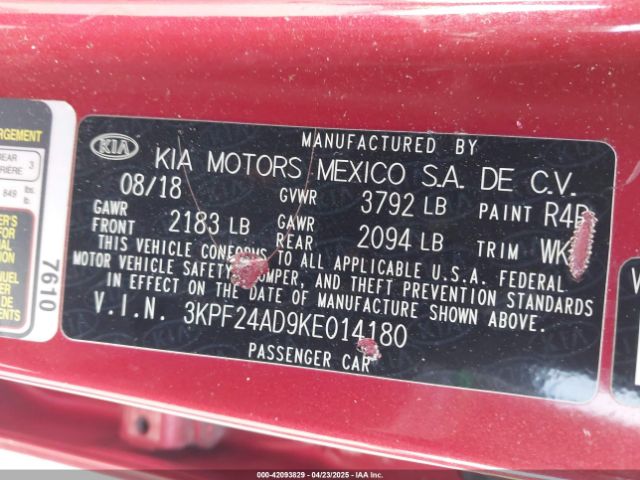 3KPF24AD9KE014180 KIA Forte Lxs