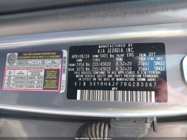 5XYRH4JF7RG283367 KIA SORENTO EX