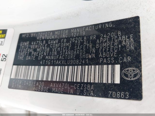 4T1G11AKXLU908241 Toyota CAMRY SE