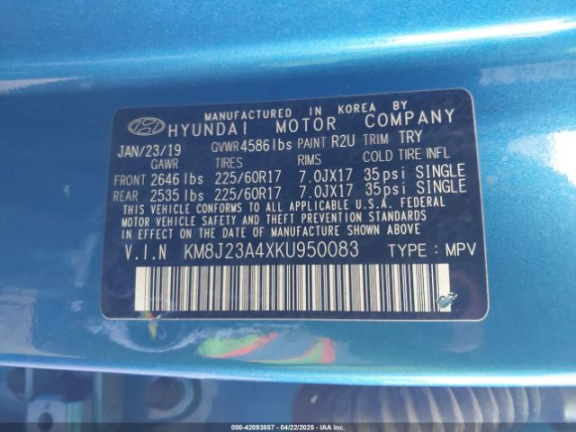 2019 HYUNDAI TUCSON KM8J23A4XKU950083 Photo 8