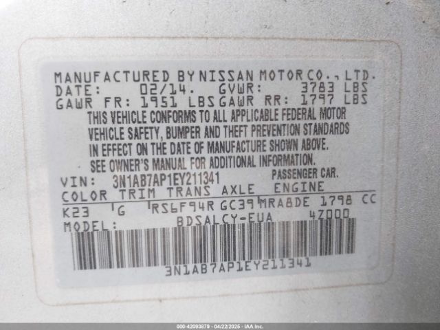 3N1AB7AP1EY211341 Nissan SENTRA S