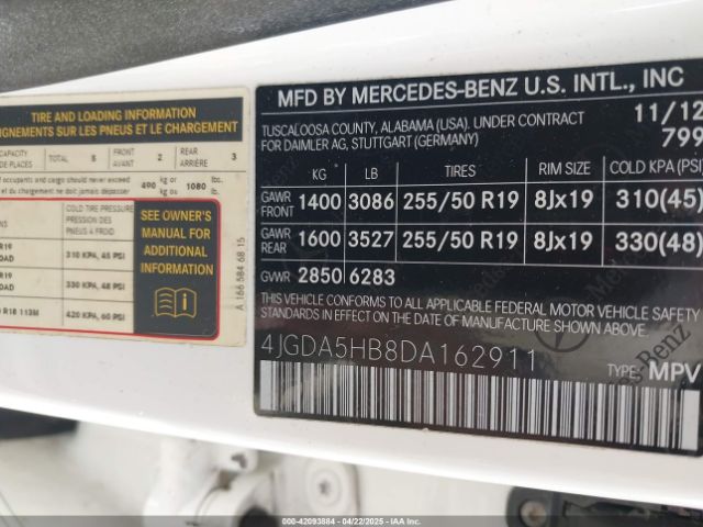 2013 MERCEDES-BENZ ML 350 4JGDA5HB8DA162911 Photo 8