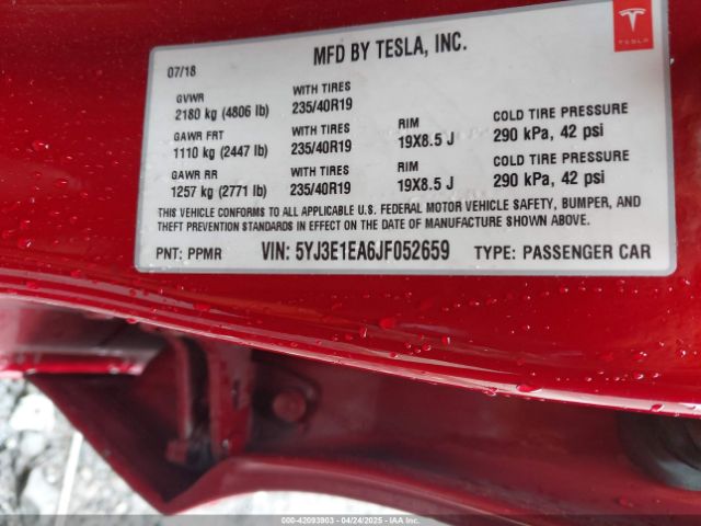 5YJ3E1EA6JF052659 Tesla Model 3 Long Range/mid Range