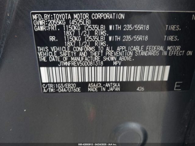 JTMNFREV5GD081318 Toyota RAV4 SE