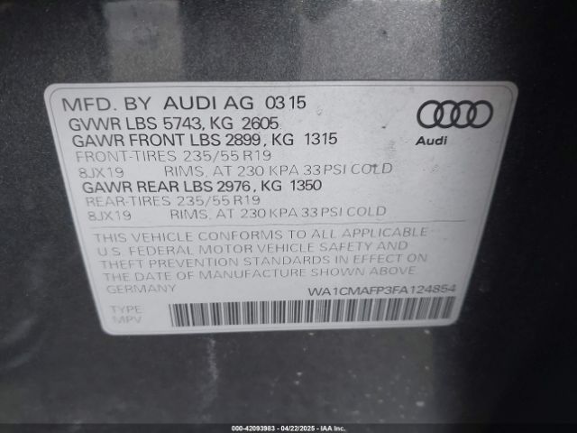 WA1CMAFP3FA124854 Audi Q5 3.0 Tdi Premium Plus