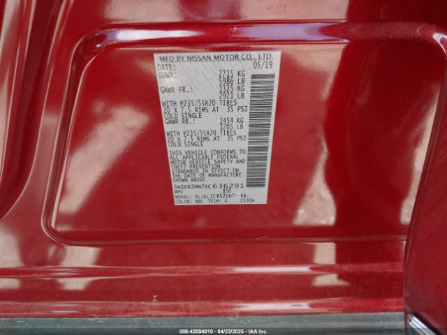 5N1DR2MN7KC636291 Nissan Pathfinder Platinum