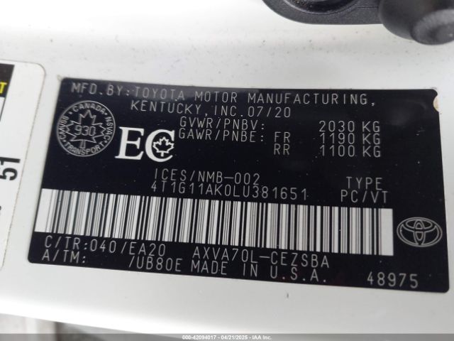 4T1G11AK0LU381651 Toyota CAMRY SE