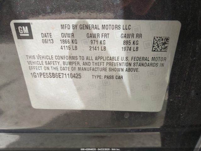 1G1PE5SB6E7110425 Chevrolet Cruze 2lt Auto
