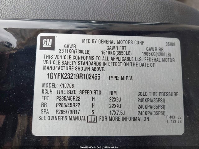 2009 CADILLAC ESCALADE 1GYFK23219R102455 Photo 8