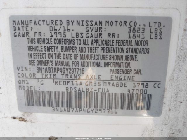 3N1AB7AP4GY297716 Nissan SENTRA S