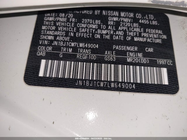 JN1BJ1CW7LW649004 Nissan Rogue Sport Sv Awd Xtronic Cvt