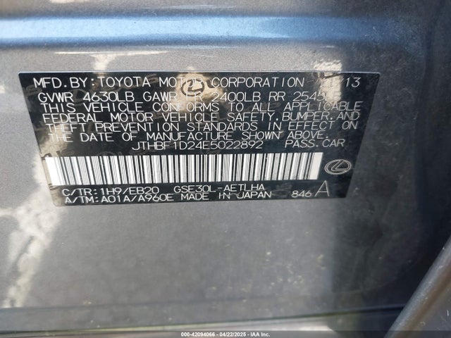 Lexus 4gr-fse 2014 JTHBF1D24E5022892 Image 9